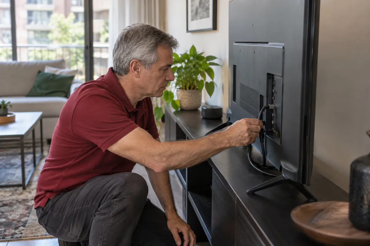 Conexiones exteriores de un televisor con su carcasa cerrada