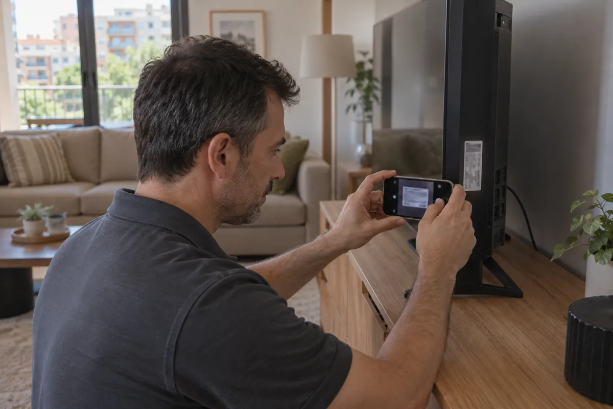 Fotografía de la etiqueta del modelo sin desmontar el televisor
